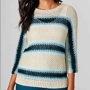 J. Jill Open Knit Striped linen Blend Sweater